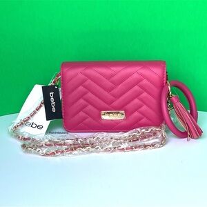 bebe Pink Crossbody Bag with Gold Accents